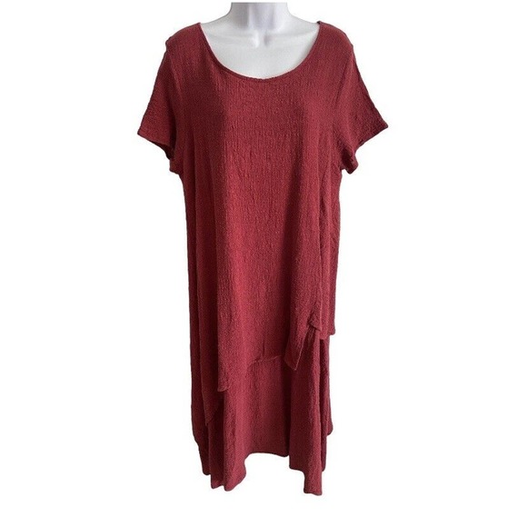 Anysize Brand Women's Size 120 Mock Layer Dress Red Linen Cotton Blend Lagenlook - Picture 1 of 7